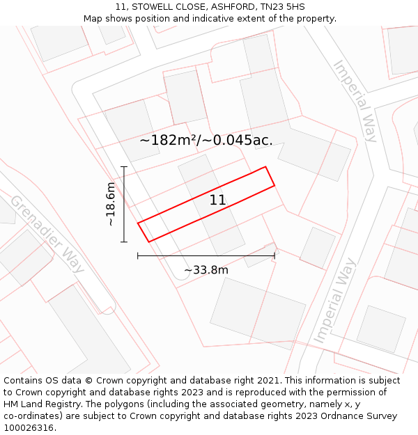 11, STOWELL CLOSE, ASHFORD, TN23 5HS: Plot and title map