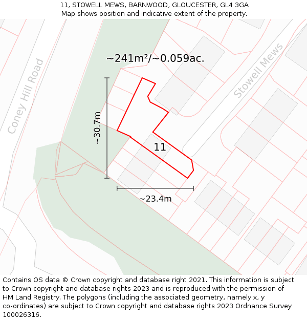 11, STOWELL MEWS, BARNWOOD, GLOUCESTER, GL4 3GA: Plot and title map
