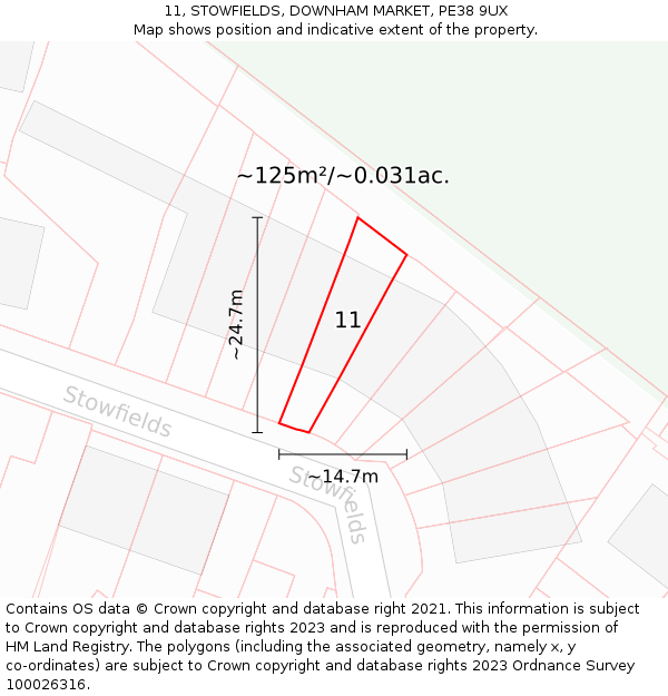 11, STOWFIELDS, DOWNHAM MARKET, PE38 9UX: Plot and title map