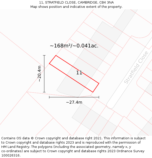 11, STRATFIELD CLOSE, CAMBRIDGE, CB4 3NA: Plot and title map