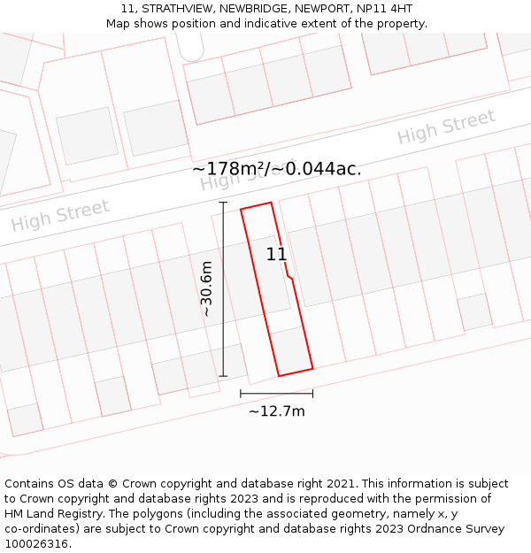 11, STRATHVIEW, NEWBRIDGE, NEWPORT, NP11 4HT: Plot and title map