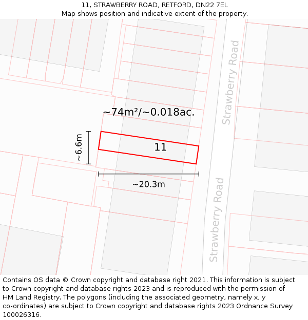 11, STRAWBERRY ROAD, RETFORD, DN22 7EL: Plot and title map
