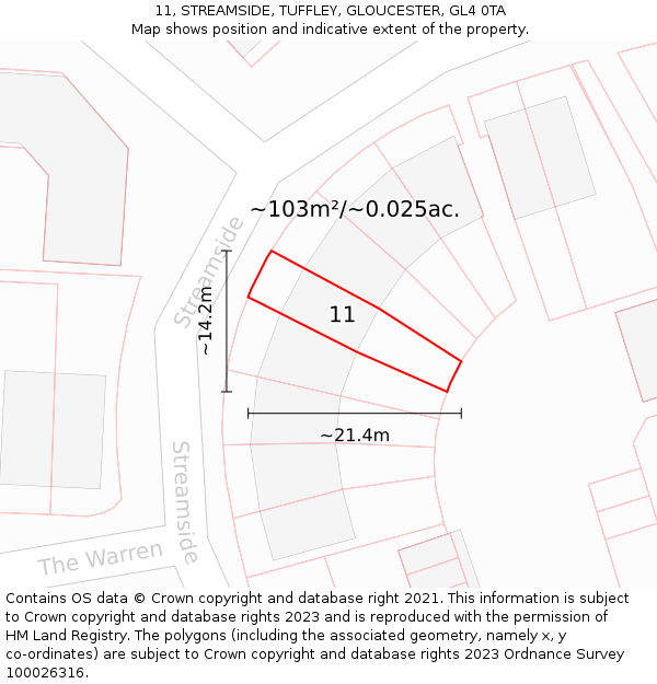 11, STREAMSIDE, TUFFLEY, GLOUCESTER, GL4 0TA: Plot and title map