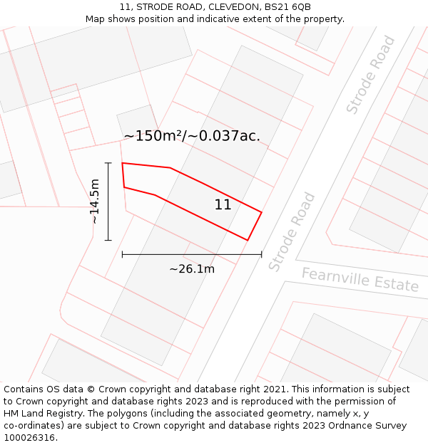 11, STRODE ROAD, CLEVEDON, BS21 6QB: Plot and title map