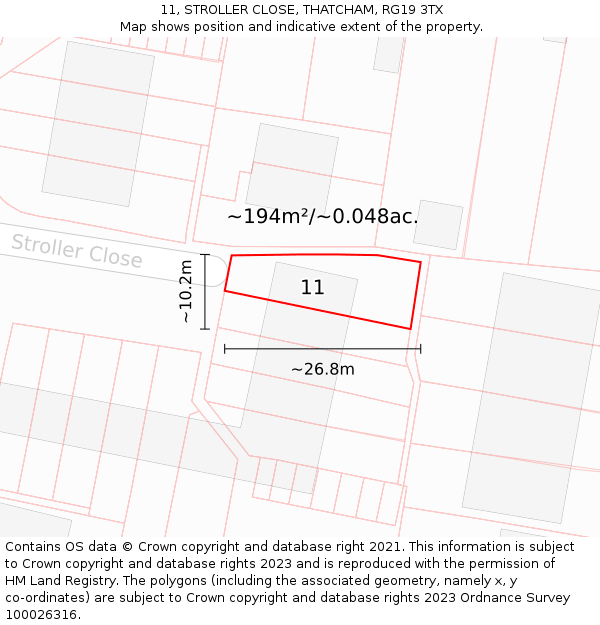 11, STROLLER CLOSE, THATCHAM, RG19 3TX: Plot and title map