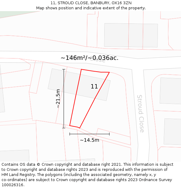 11, STROUD CLOSE, BANBURY, OX16 3ZN: Plot and title map