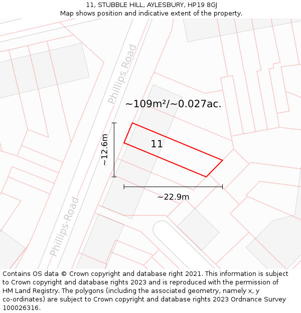 11, STUBBLE HILL, AYLESBURY, HP19 8GJ: Plot and title map