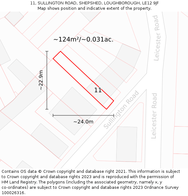 11, SULLINGTON ROAD, SHEPSHED, LOUGHBOROUGH, LE12 9JF: Plot and title map