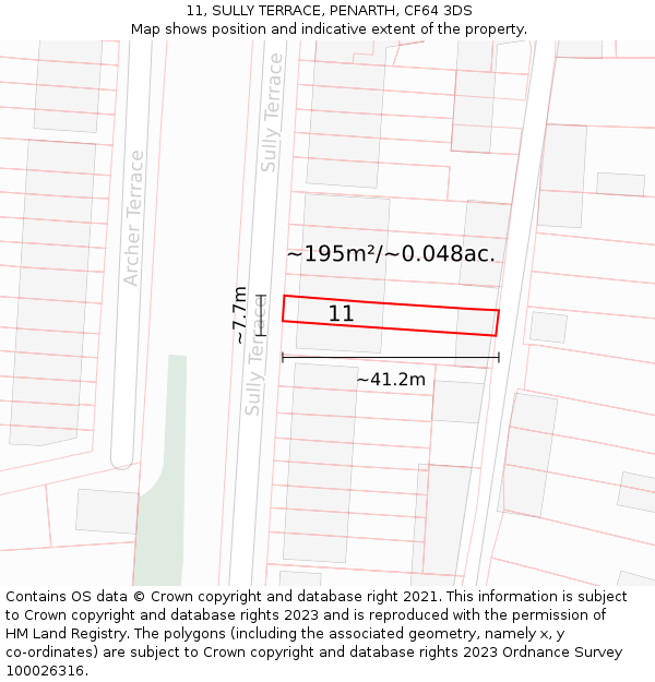 11, SULLY TERRACE, PENARTH, CF64 3DS: Plot and title map