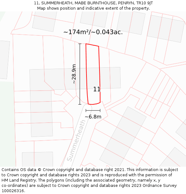 11, SUMMERHEATH, MABE BURNTHOUSE, PENRYN, TR10 9JT: Plot and title map