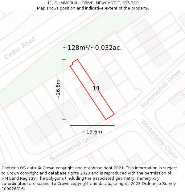 11, SUMMERHILL DRIVE, NEWCASTLE, ST5 7SP: Plot and title map