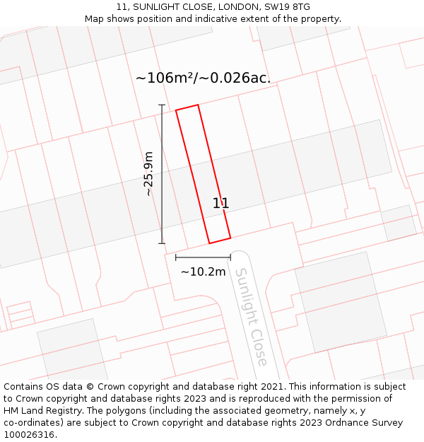 11, SUNLIGHT CLOSE, LONDON, SW19 8TG: Plot and title map