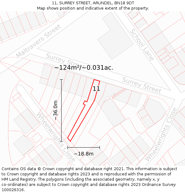 11, SURREY STREET, ARUNDEL, BN18 9DT: Plot and title map