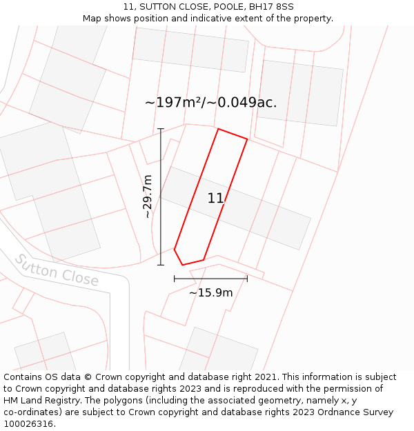 11, SUTTON CLOSE, POOLE, BH17 8SS: Plot and title map