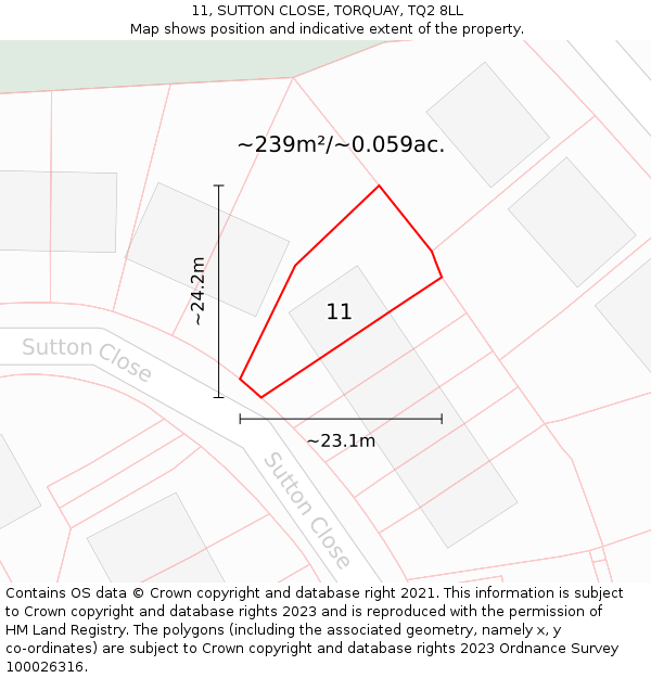 11, SUTTON CLOSE, TORQUAY, TQ2 8LL: Plot and title map