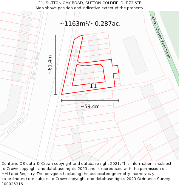 11, SUTTON OAK ROAD, SUTTON COLDFIELD, B73 6TR: Plot and title map