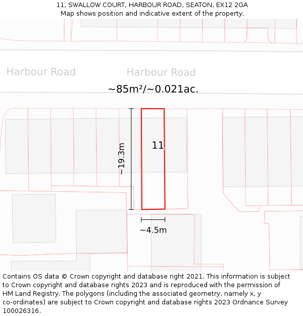 11, SWALLOW COURT, HARBOUR ROAD, SEATON, EX12 2GA: Plot and title map