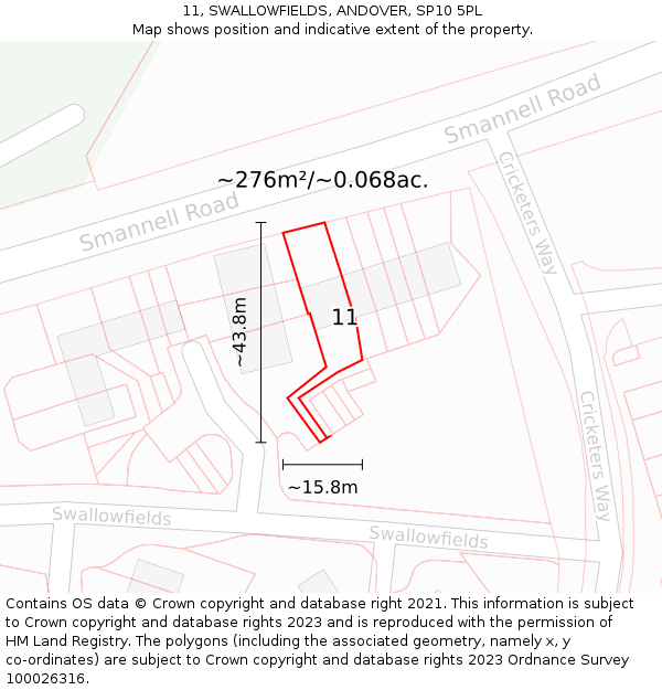 11, SWALLOWFIELDS, ANDOVER, SP10 5PL: Plot and title map