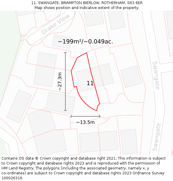 11, SWANGATE, BRAMPTON BIERLOW, ROTHERHAM, S63 6ER: Plot and title map