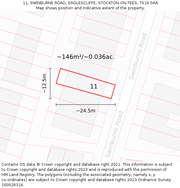 11, SWINBURNE ROAD, EAGLESCLIFFE, STOCKTON-ON-TEES, TS16 0AA: Plot and title map