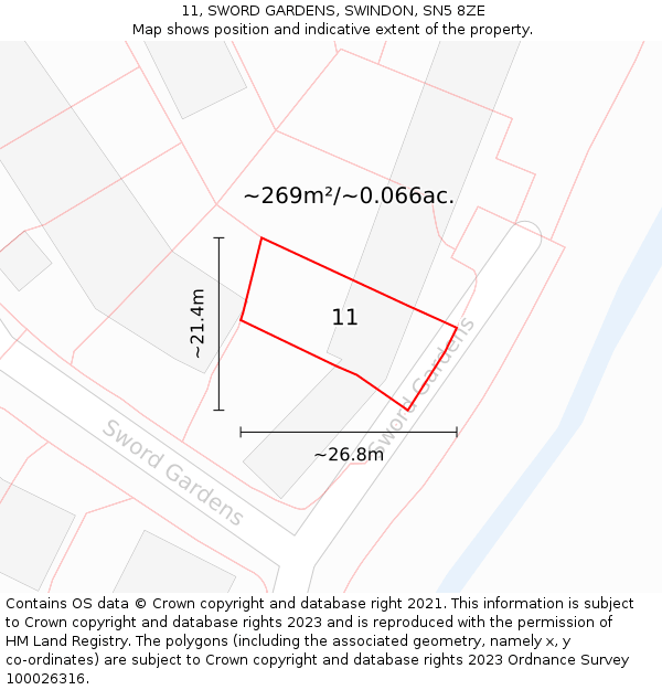 11, SWORD GARDENS, SWINDON, SN5 8ZE: Plot and title map