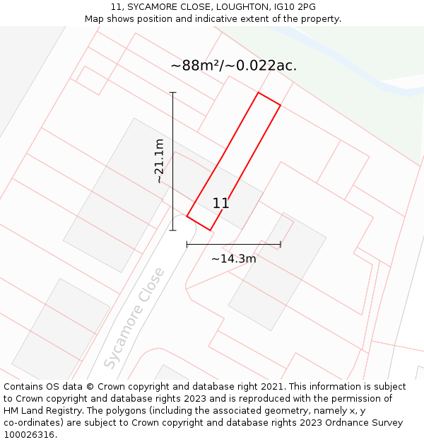 11, SYCAMORE CLOSE, LOUGHTON, IG10 2PG: Plot and title map