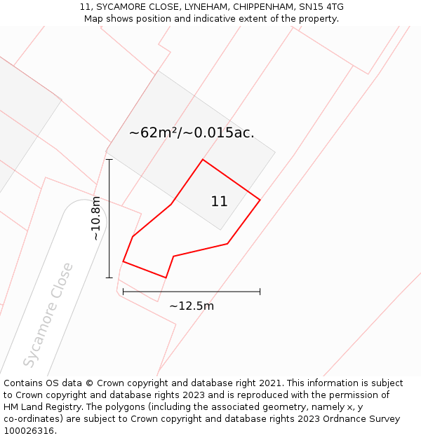 11, SYCAMORE CLOSE, LYNEHAM, CHIPPENHAM, SN15 4TG: Plot and title map
