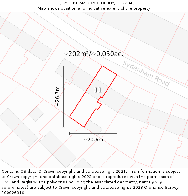 11, SYDENHAM ROAD, DERBY, DE22 4EJ: Plot and title map