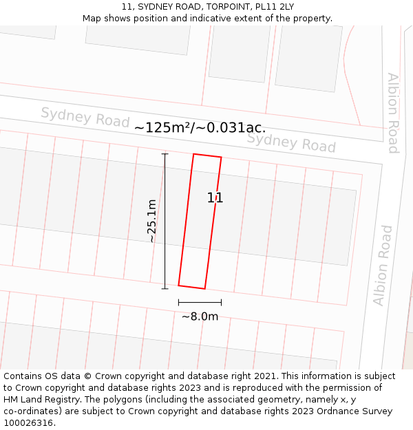 11, SYDNEY ROAD, TORPOINT, PL11 2LY: Plot and title map