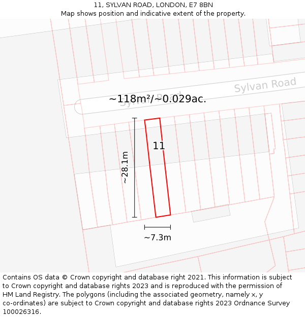 11, SYLVAN ROAD, LONDON, E7 8BN: Plot and title map