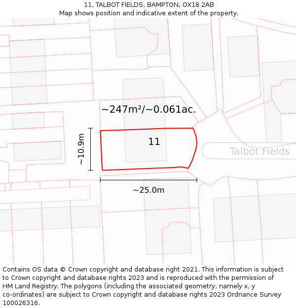 11, TALBOT FIELDS, BAMPTON, OX18 2AB: Plot and title map