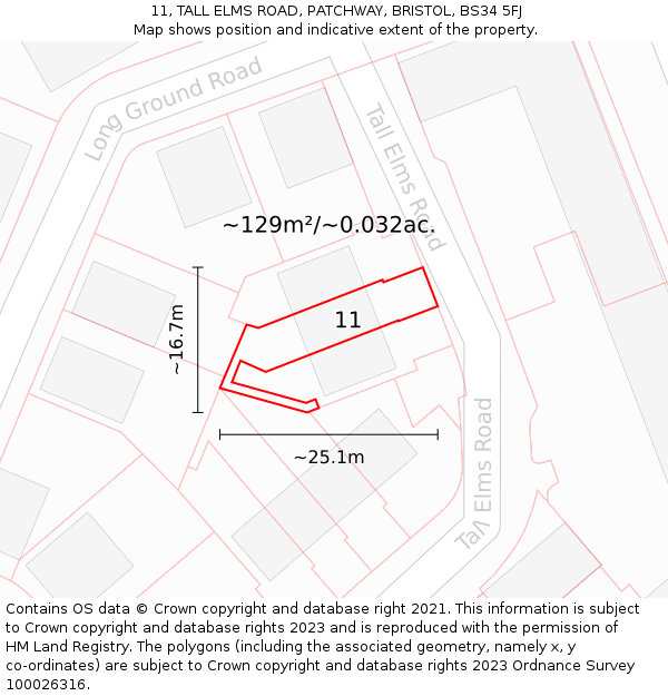 11, TALL ELMS ROAD, PATCHWAY, BRISTOL, BS34 5FJ: Plot and title map