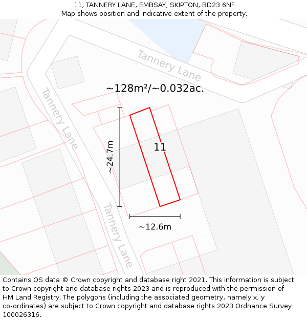 11, TANNERY LANE, EMBSAY, SKIPTON, BD23 6NF: Plot and title map