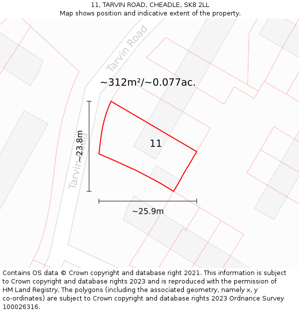 11, TARVIN ROAD, CHEADLE, SK8 2LL: Plot and title map