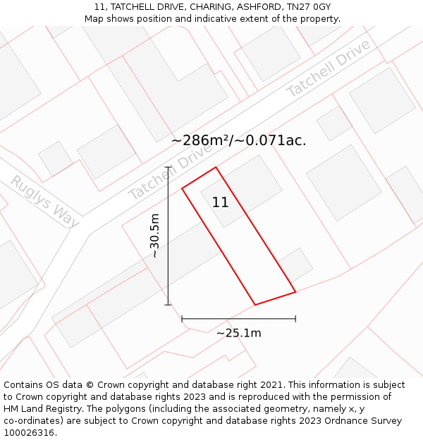 11, TATCHELL DRIVE, CHARING, ASHFORD, TN27 0GY: Plot and title map