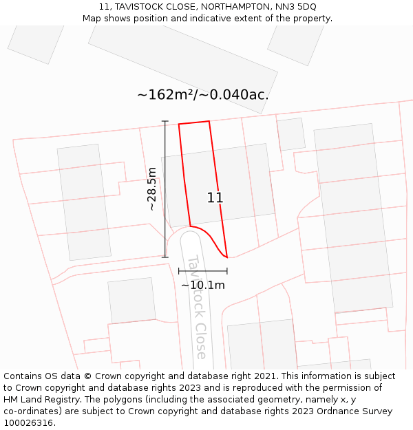 11, TAVISTOCK CLOSE, NORTHAMPTON, NN3 5DQ: Plot and title map