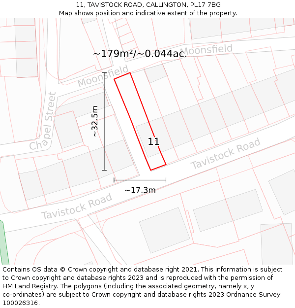 11, TAVISTOCK ROAD, CALLINGTON, PL17 7BG: Plot and title map
