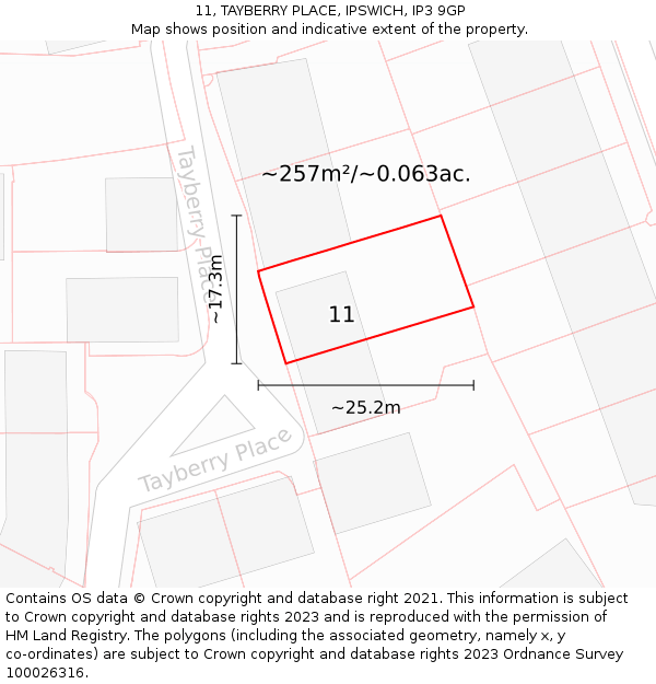 11, TAYBERRY PLACE, IPSWICH, IP3 9GP: Plot and title map