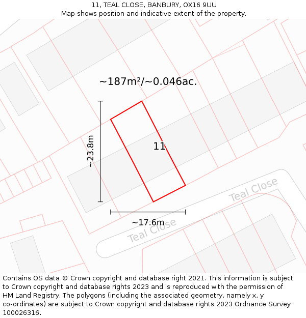 11, TEAL CLOSE, BANBURY, OX16 9UU: Plot and title map