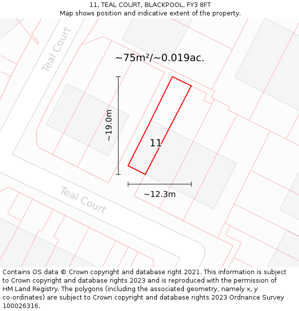 11, TEAL COURT, BLACKPOOL, FY3 8FT: Plot and title map
