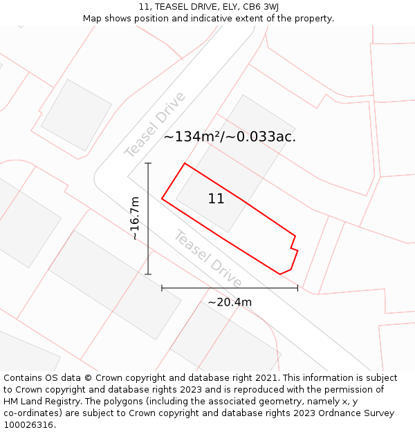 11, TEASEL DRIVE, ELY, CB6 3WJ: Plot and title map