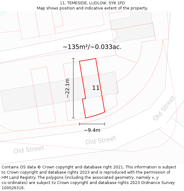 11, TEMESIDE, LUDLOW, SY8 1PD: Plot and title map