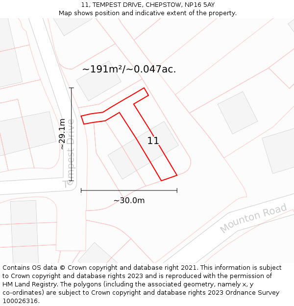 11, TEMPEST DRIVE, CHEPSTOW, NP16 5AY: Plot and title map