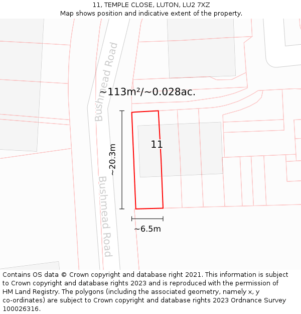 11, TEMPLE CLOSE, LUTON, LU2 7XZ: Plot and title map