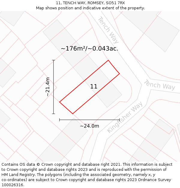 11, TENCH WAY, ROMSEY, SO51 7RX: Plot and title map