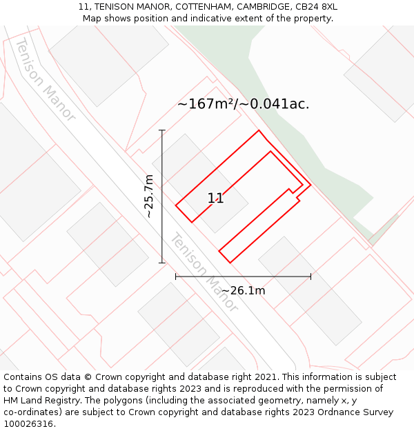 11, TENISON MANOR, COTTENHAM, CAMBRIDGE, CB24 8XL: Plot and title map