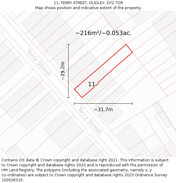 11, TERRY STREET, DUDLEY, DY2 7DR: Plot and title map