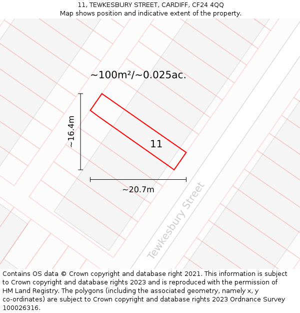 11, TEWKESBURY STREET, CARDIFF, CF24 4QQ: Plot and title map