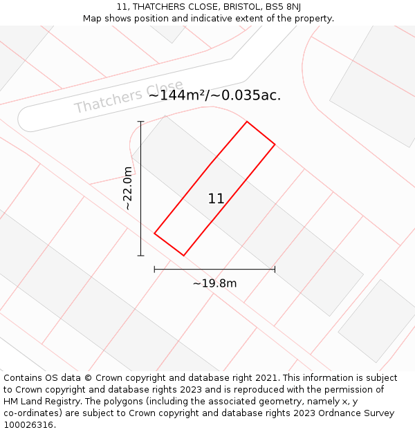 11, THATCHERS CLOSE, BRISTOL, BS5 8NJ: Plot and title map