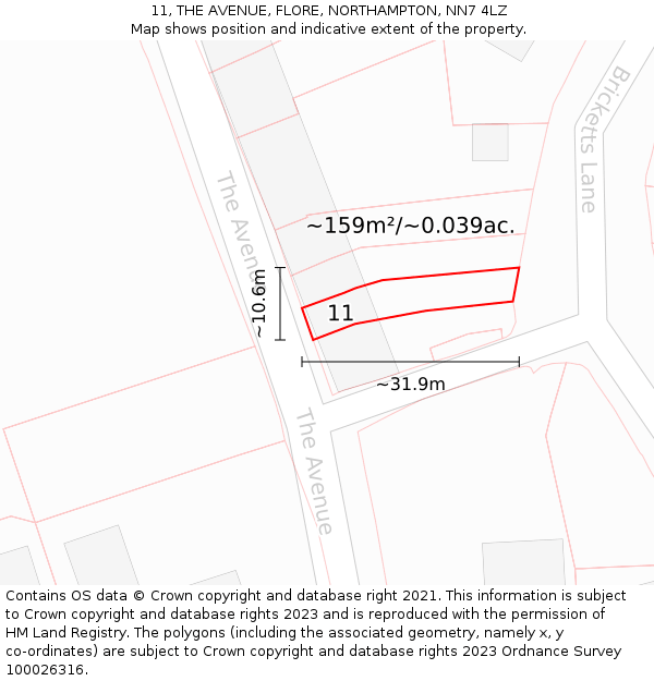11, THE AVENUE, FLORE, NORTHAMPTON, NN7 4LZ: Plot and title map